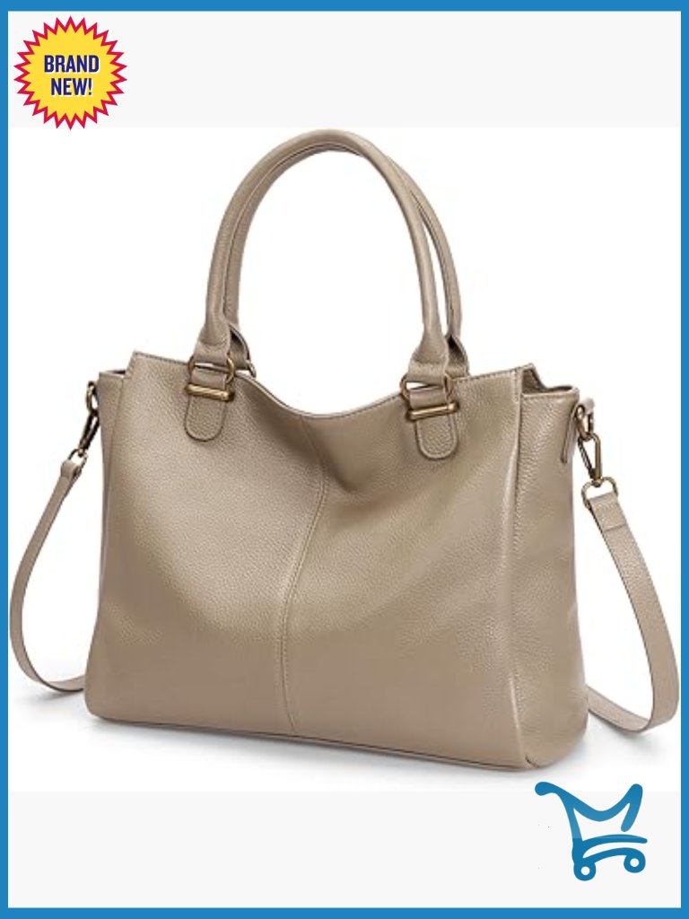 Genuine Leather Tote Bag With Crossbody Strap, Rfid Security, 13 Pockets